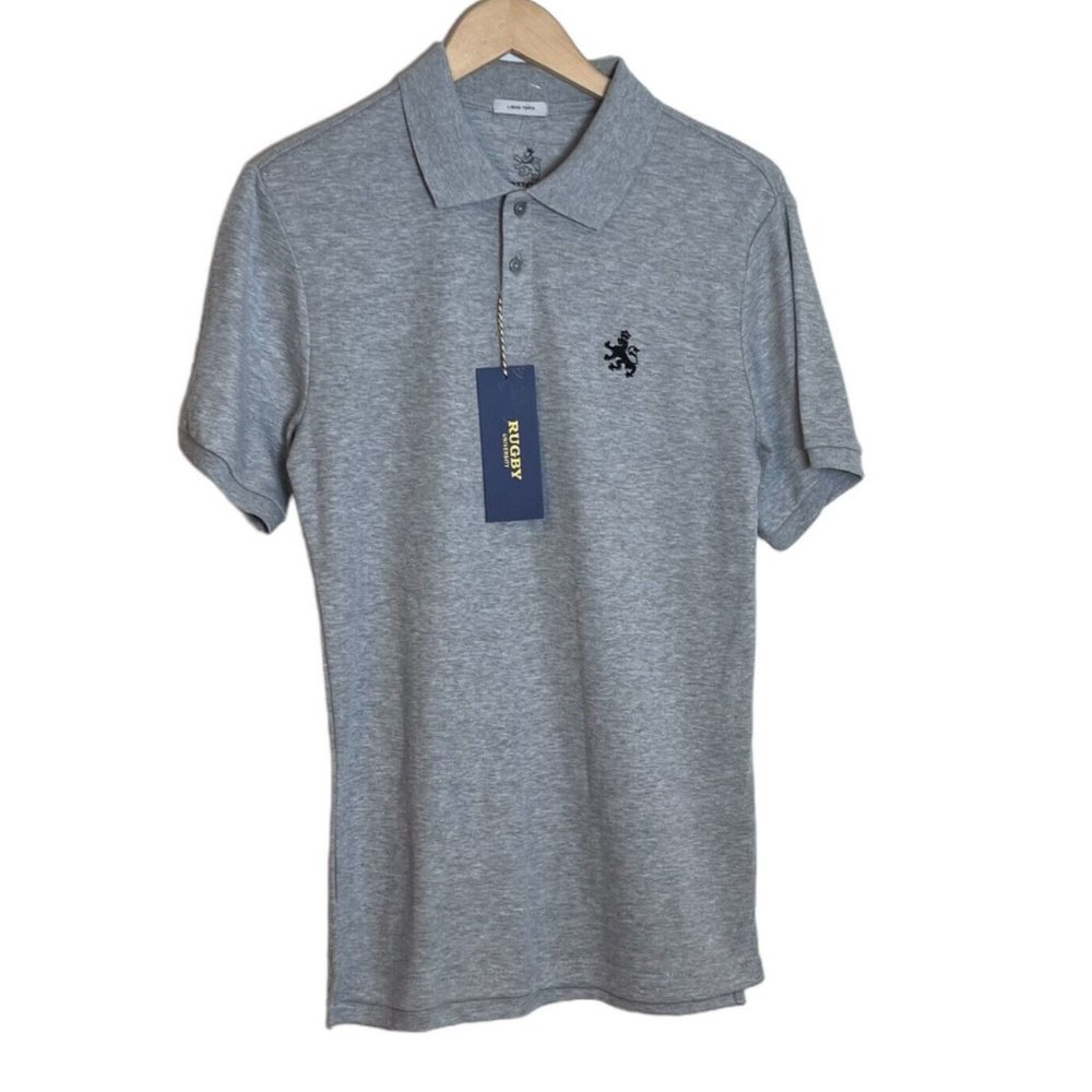 Rugby University Men's Gray Liquid Touch‎ Short Sleeve Polo Shirt Size S